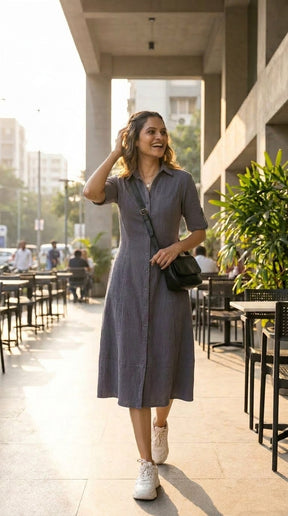 SLATE GREY COTTON DENIM MAXI