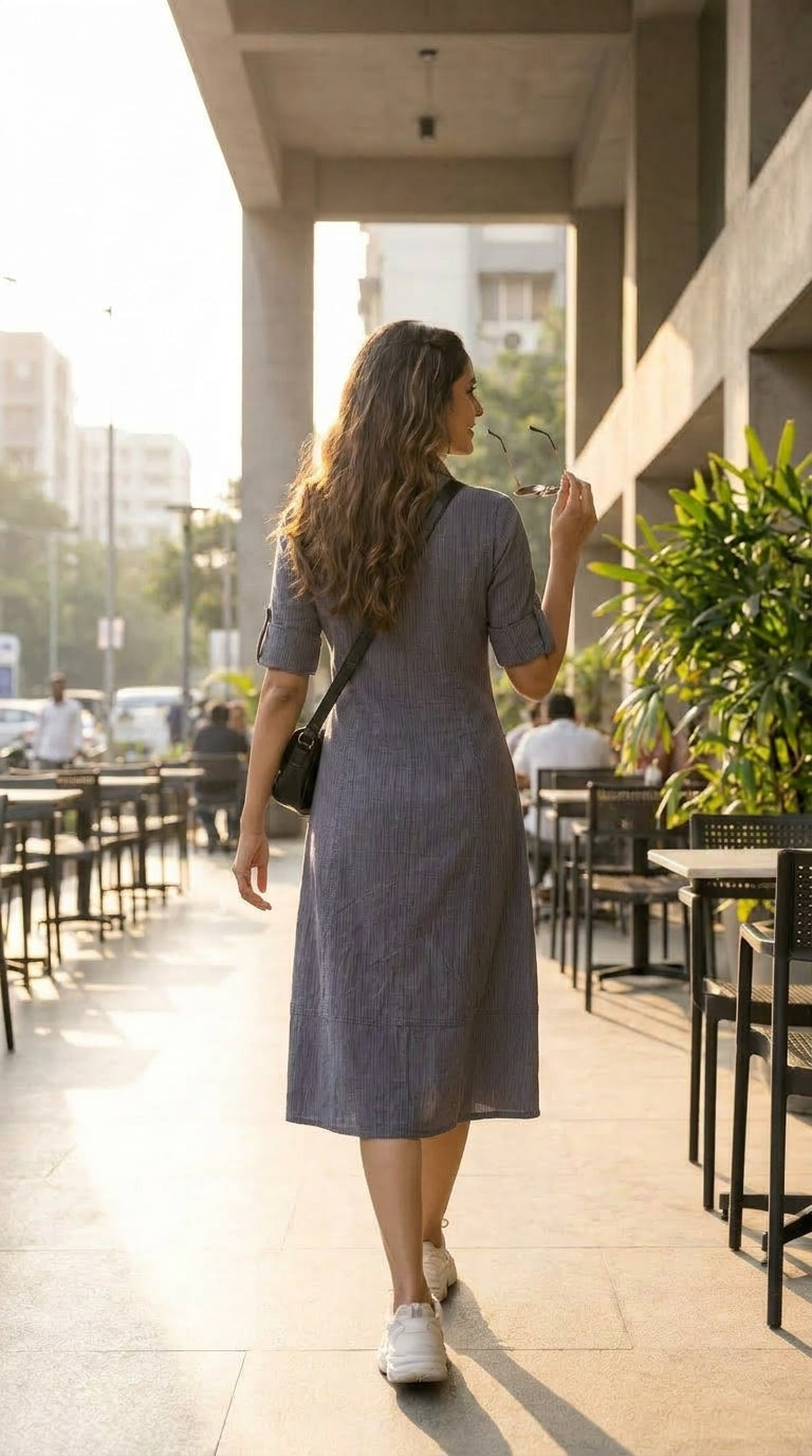 SLATE GREY COTTON DENIM MAXI