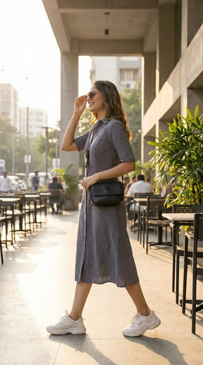 SLATE GREY COTTON DENIM MAXI