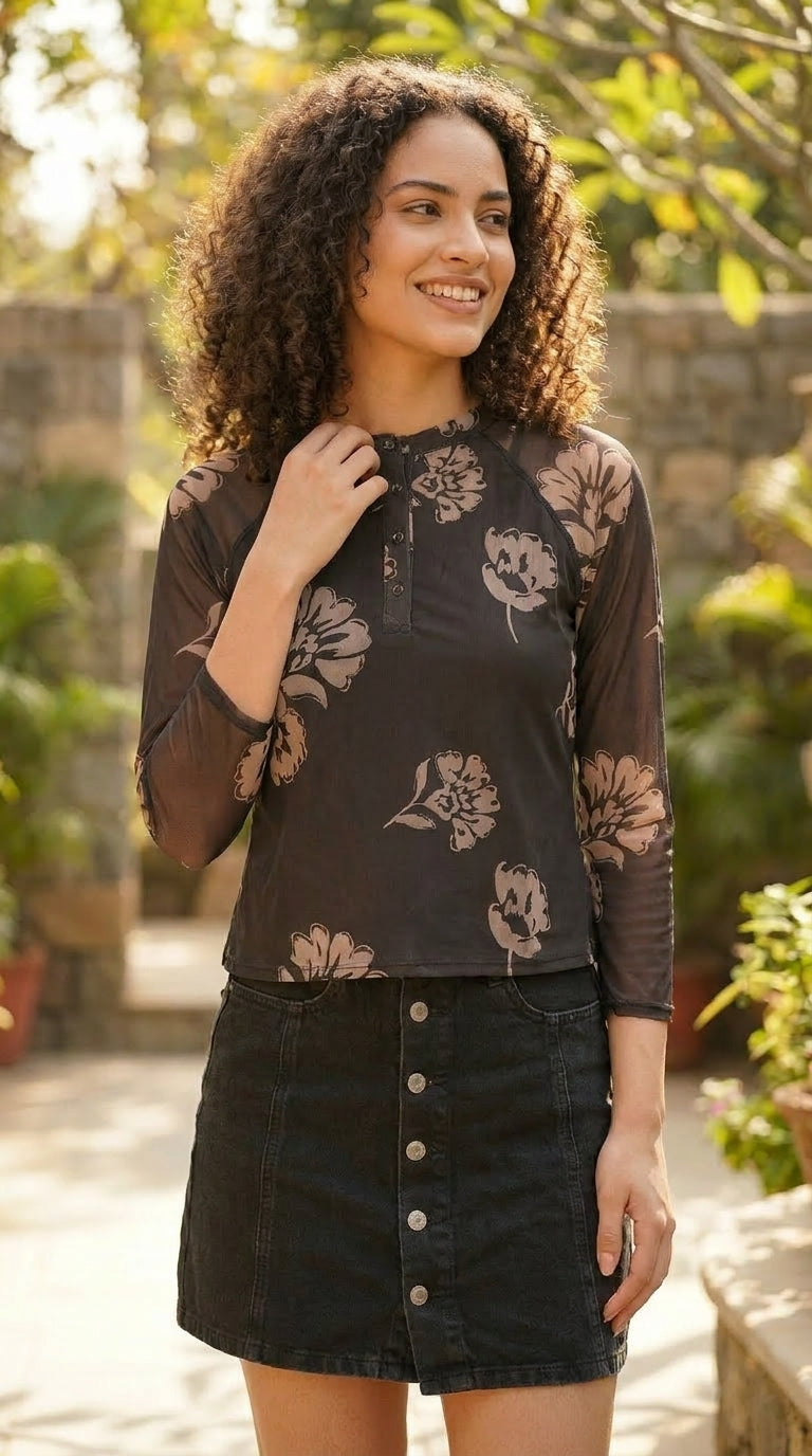 VINTAGE FLORAL MESH TOP