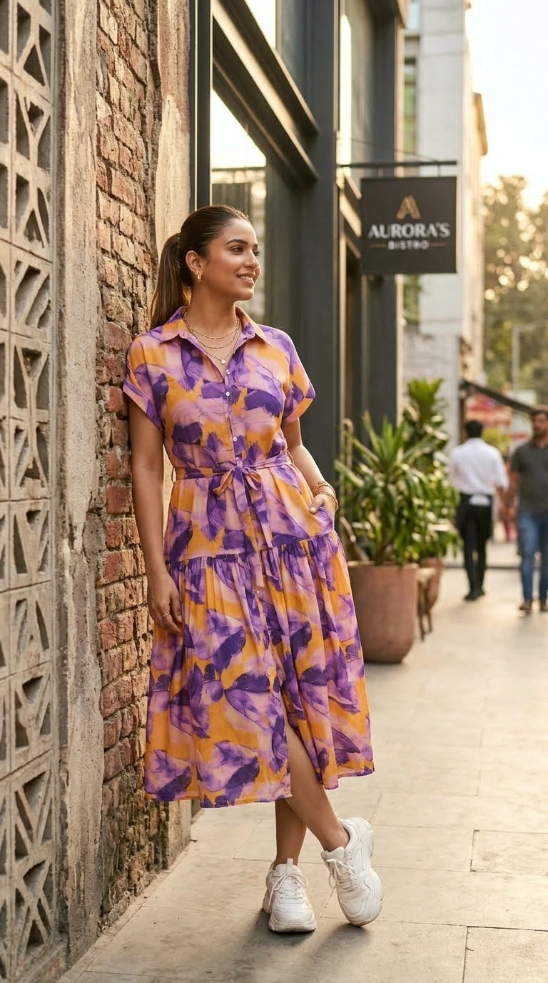 VIOLET BLOOM PRINTED SHIRT DRESS