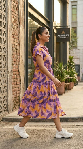 VIOLET BLOOM PRINTED SHIRT DRESS