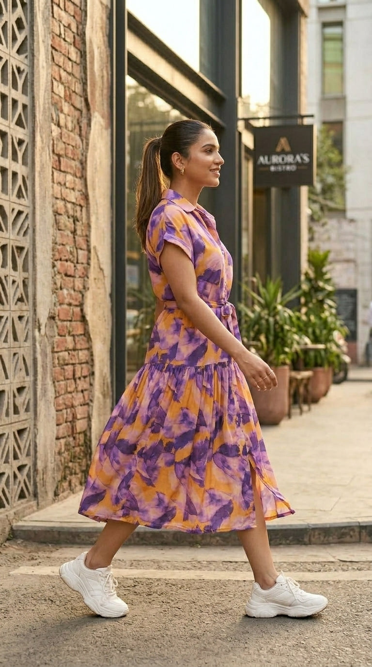 VIOLET BLOOM PRINTED SHIRT DRESS