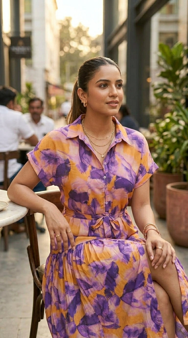 VIOLET BLOOM PRINTED SHIRT DRESS