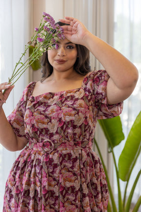 "Wine belted floral maxi dress from Polago Plus, perfect for summer"
