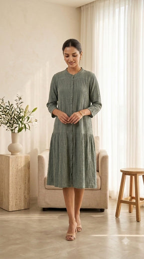 SAGE GREEN COTTON DENIM DRESS