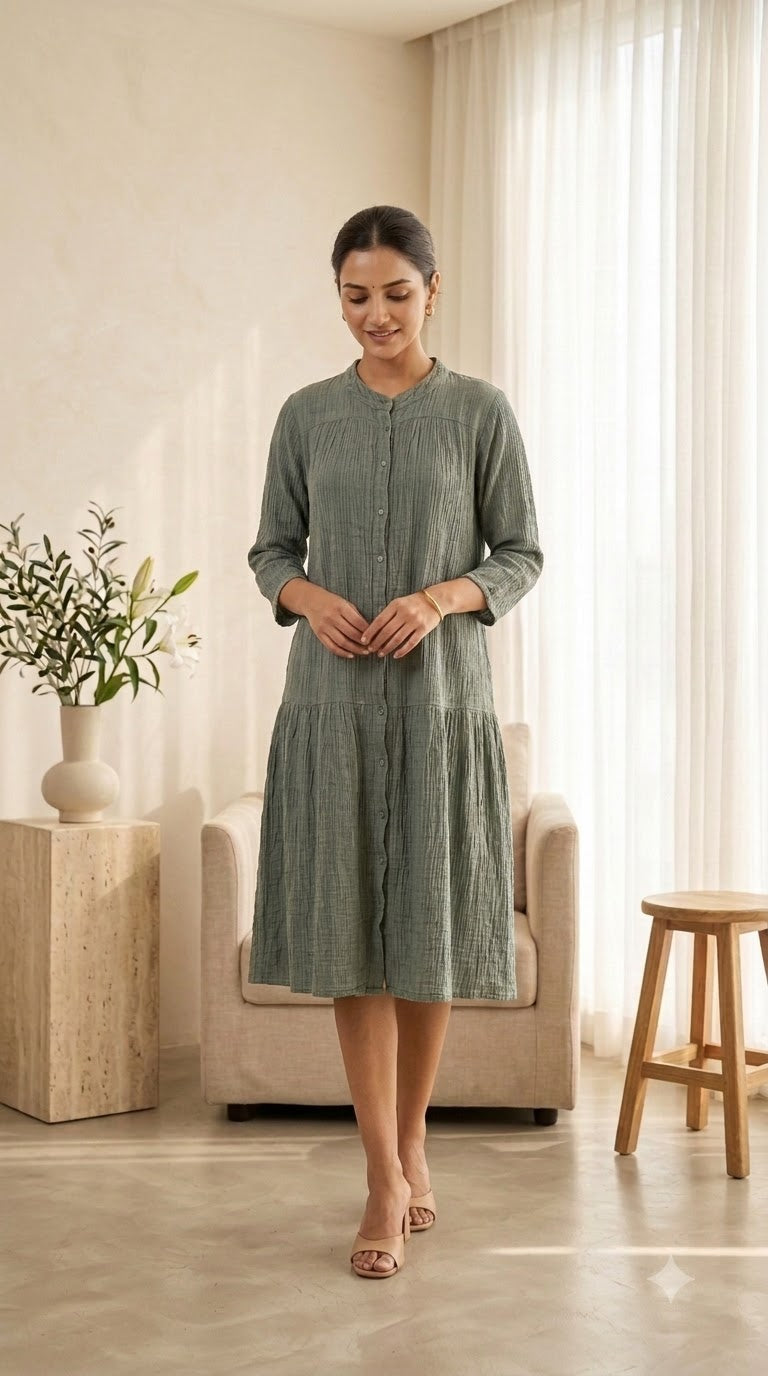 SAGE GREEN COTTON DENIM DRESS