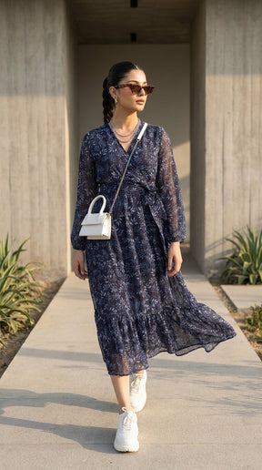 BLUE WRAP CHIFFON MAXI
