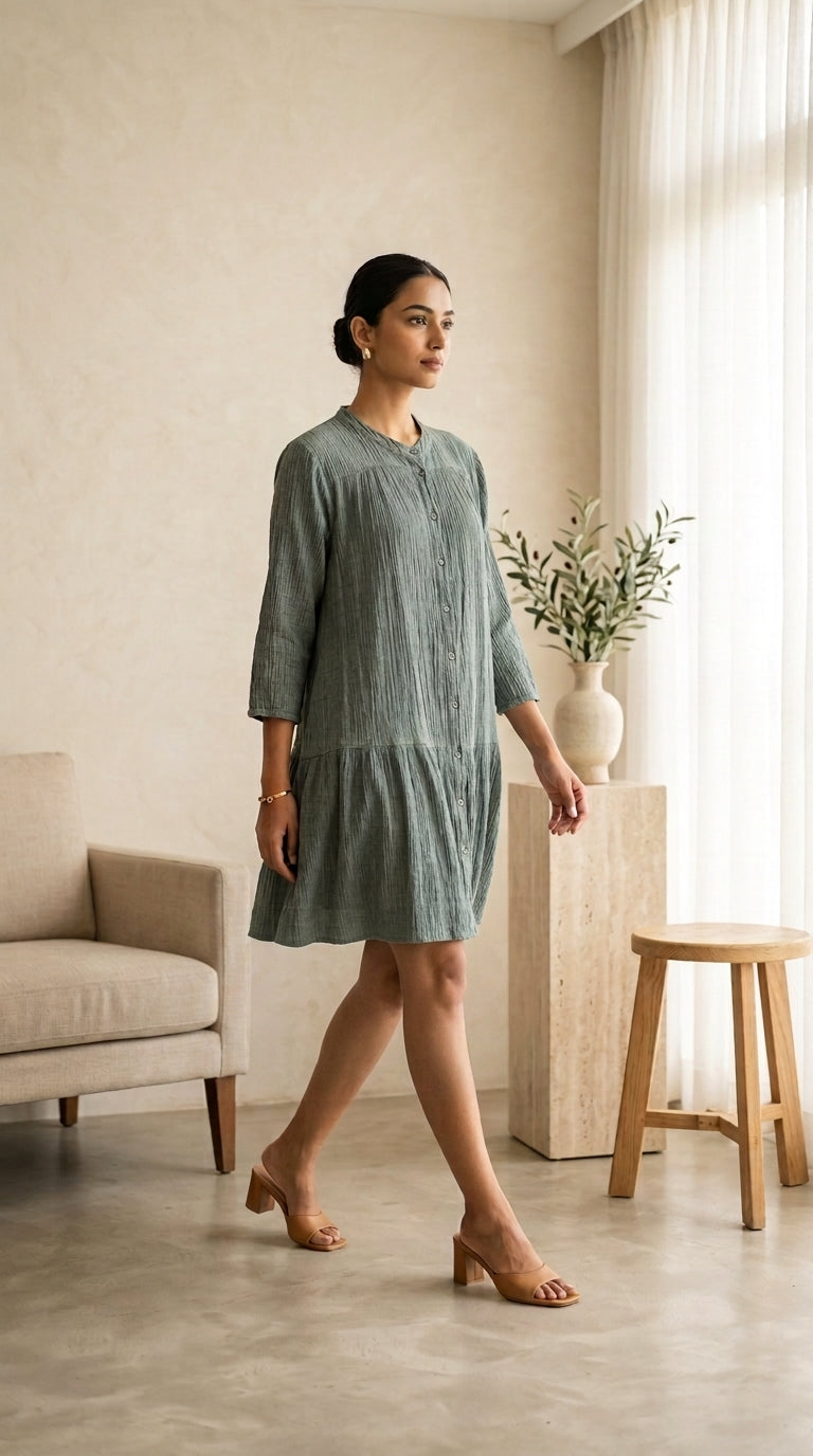 SAGE GREEN COTTON DENIM DRESS