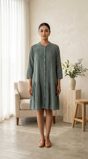 SAGE GREEN COTTON DENIM DRESS