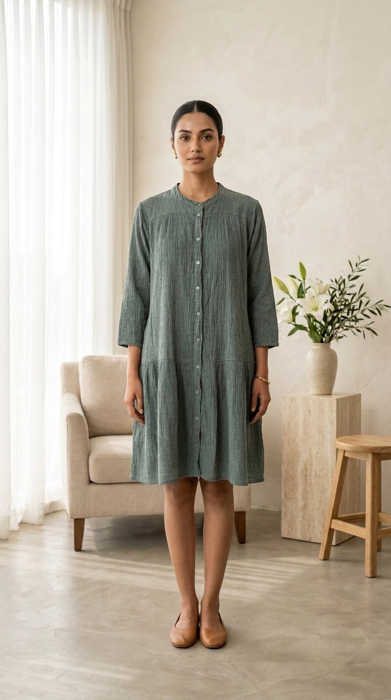 SAGE GREEN COTTON DENIM DRESS
