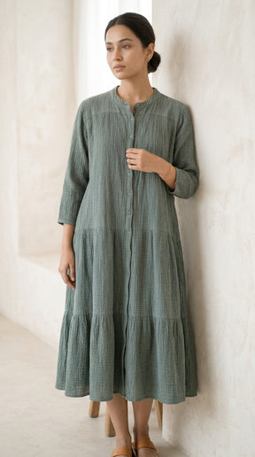 SAGE GREEN COTTON DENIM DRESS