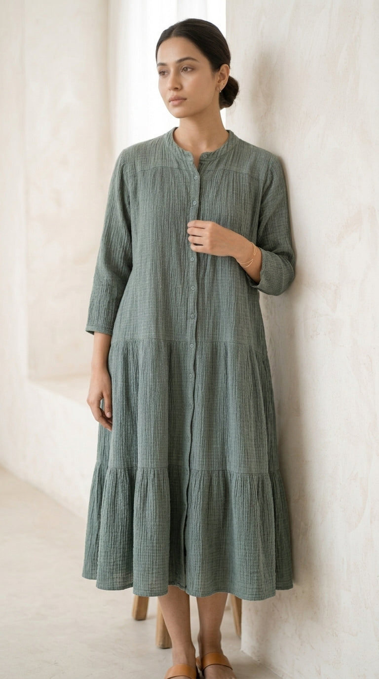 SAGE GREEN COTTON DENIM DRESS