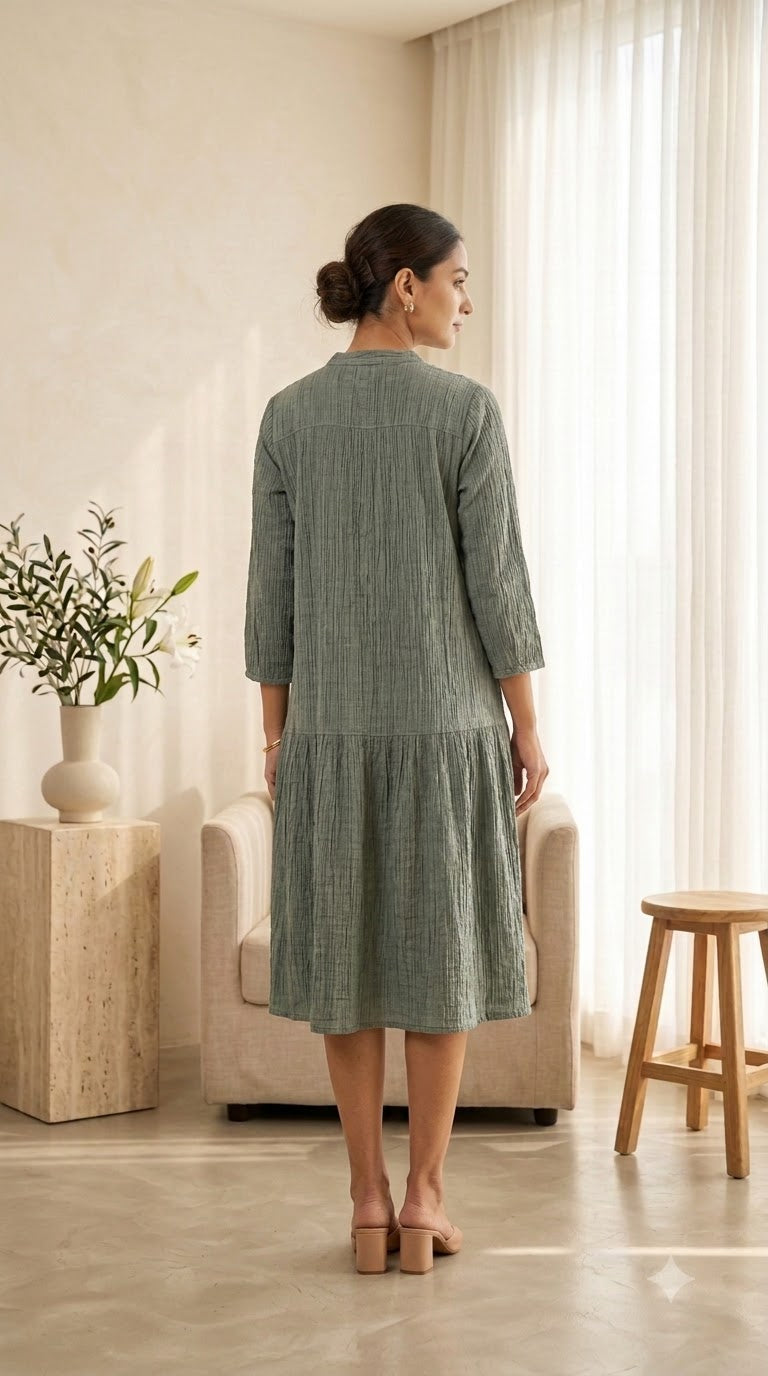 SAGE GREEN COTTON DENIM DRESS
