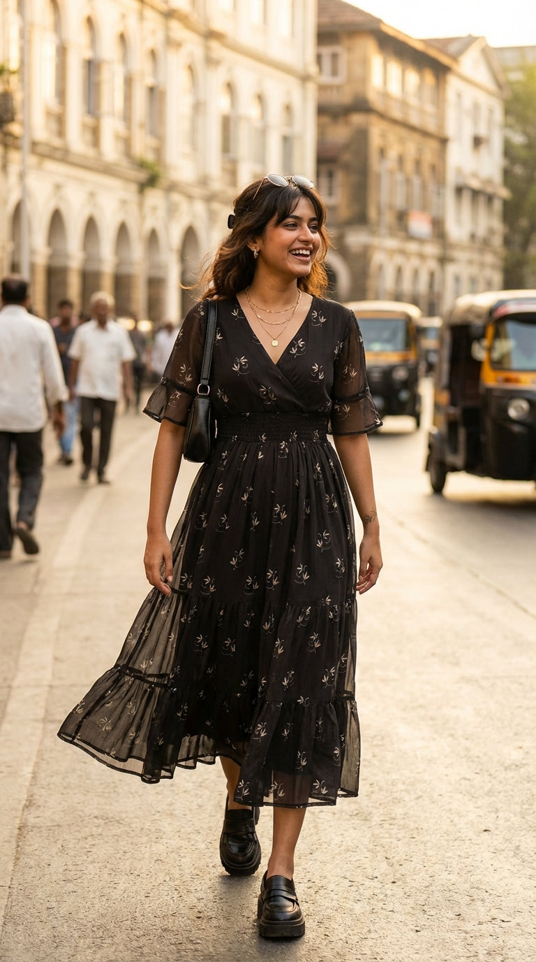 BLACK PAISLEY CHIFFON MAXI