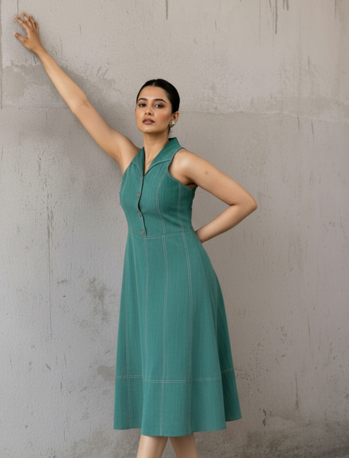 EMERALD SLEEVELESS COTTON DENIM MAXI