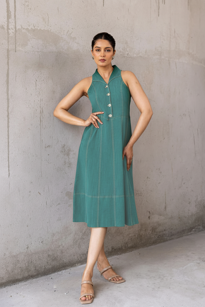 EMERALD SLEEVELESS COTTON DENIM MAXI