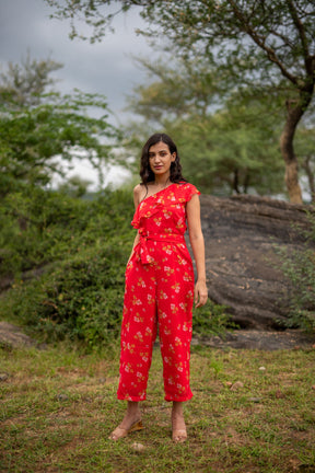 FLORAL ONE-SHOULDER JUMPSUIT