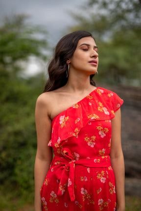 FLORAL ONE-SHOULDER JUMPSUIT