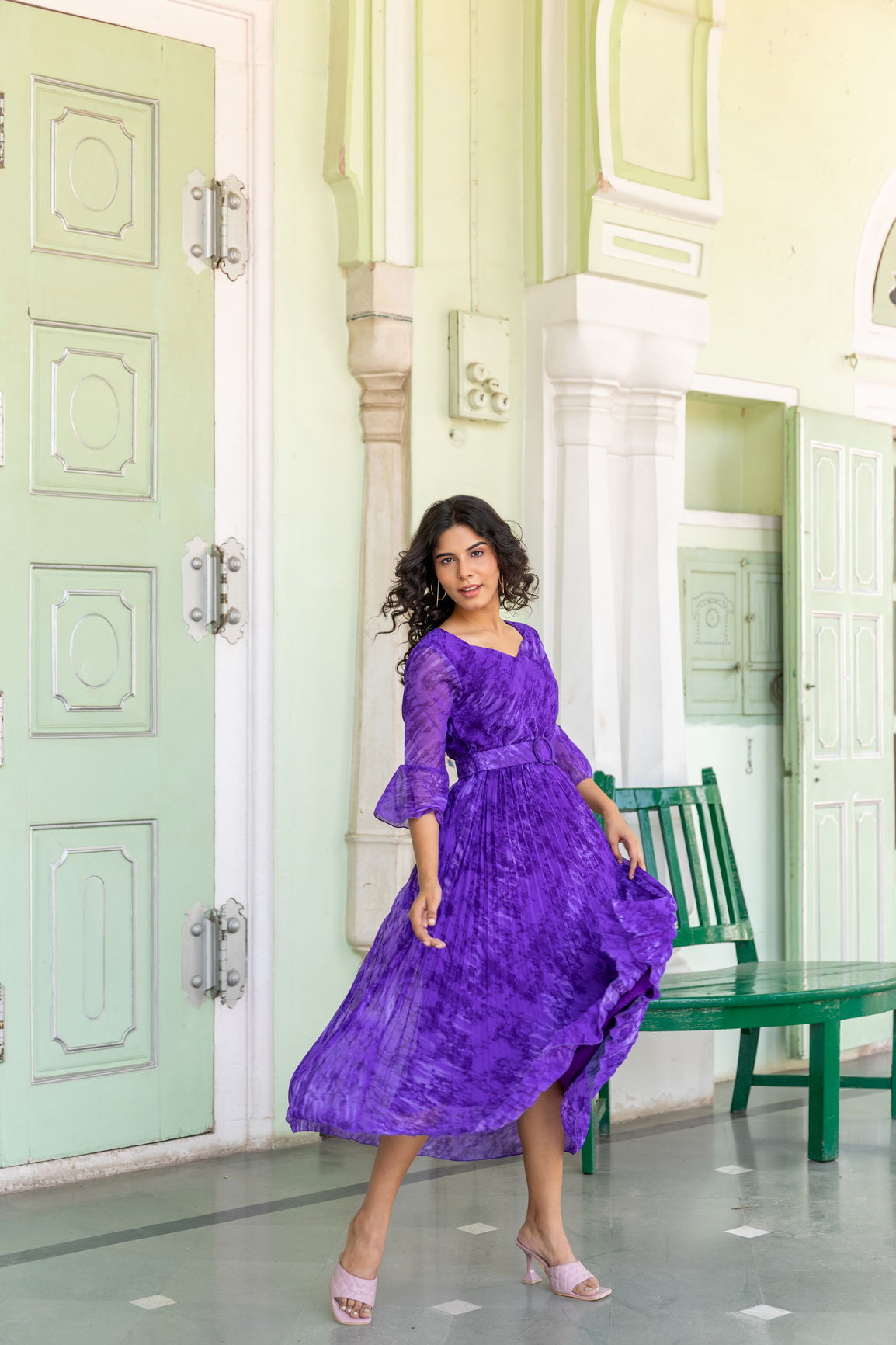 FRENCH VIOLET PLEATED MAXI