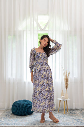 Smocked co-ord set in floral pattern, stylish and elegant design.