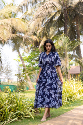 NAVY FLORAL PLEATED MAXI