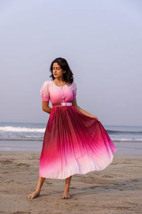 OMBRE CHIFFON PLEATED MAXI