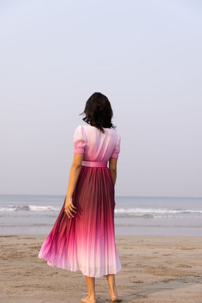 OMBRE CHIFFON PLEATED MAXI