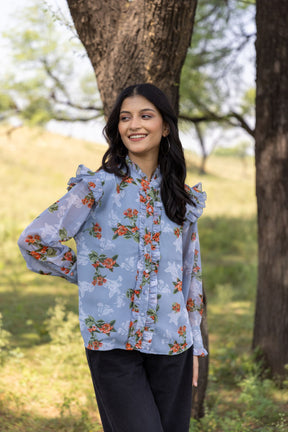 PASTEL BLUE RUFFLE SHIRT TOP