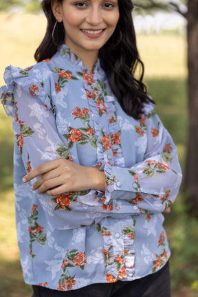 PASTEL BLUE RUFFLE SHIRT TOP