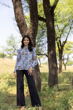 PASTEL BLUE RUFFLE SHIRT TOP