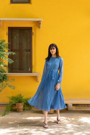 PIGEON BLUE PLEATED MAXI