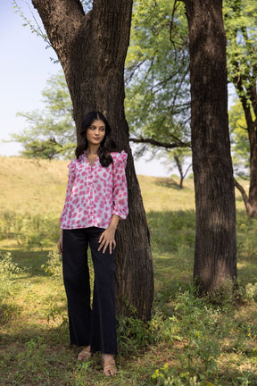 PINK RUFFLE FLORAL TOP