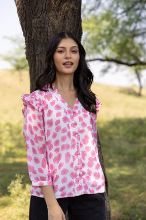 PINK RUFFLE FLORAL TOP