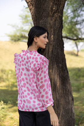 PINK RUFFLE FLORAL TOP