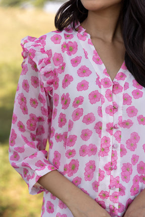 PINK RUFFLE FLORAL TOP