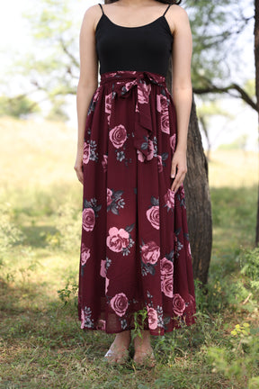 WINE FLORAL SKIRT