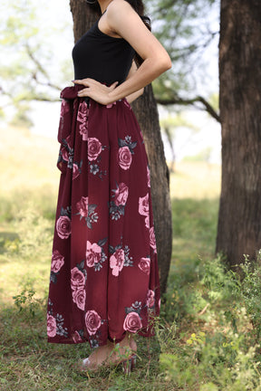 WINE FLORAL SKIRT