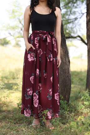 WINE FLORAL SKIRT