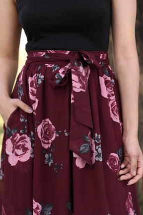 WINE FLORAL SKIRT