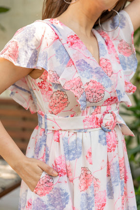 WHITE FLORAL BELTED MAXI