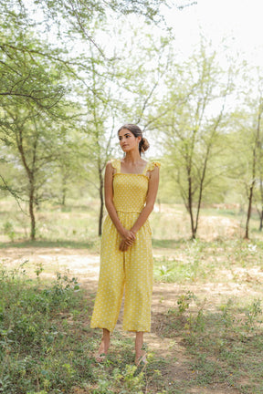 YELLOW POLKA DOT JUMPSUIT